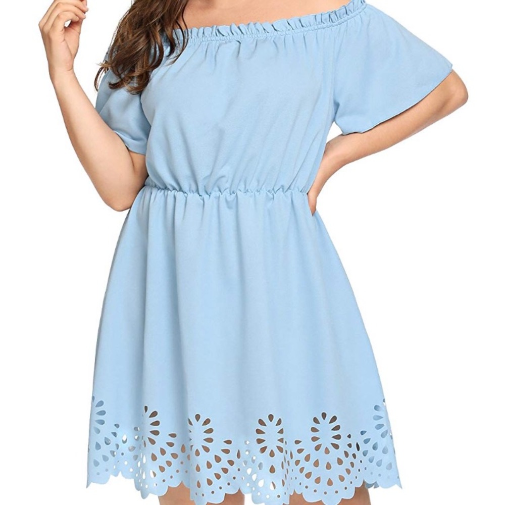 💕PLUS SIZE | BLUE SCALLOP OFF THE SHOULDER DRESS